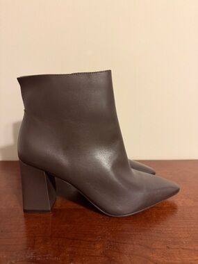 Vince Camuto Dark Brown Pointed-Toe Block Heel Ankle Boots